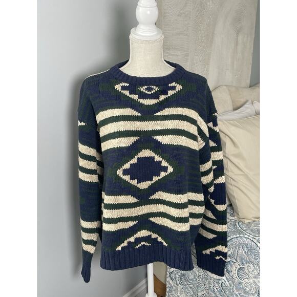 American Eagle Outfitters Other - American Eagle Men’s Sweater L Navy Aztec Stripe Knit Pullover Boho Preppy Y2K